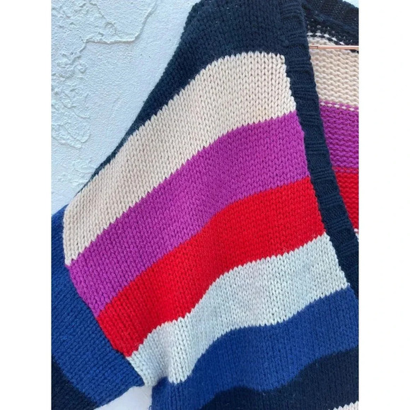 H&M Womens Pullover V Neck Tunic Crochet Sweater Dress Multi Striped Sz M/L WT06 - Picture 3 of 8